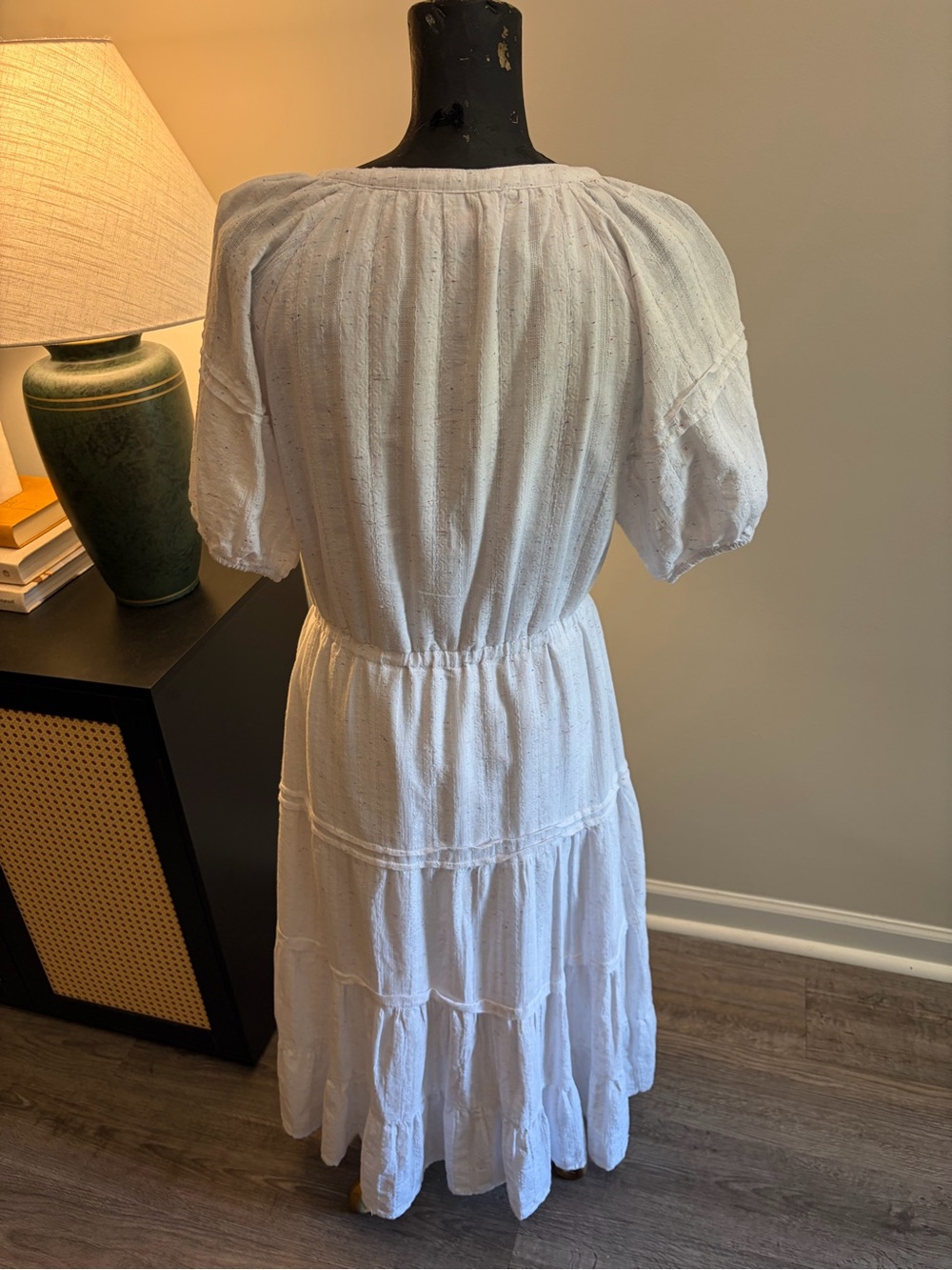 Betsey Johnson Milkmaid Cottage Confetti White Tiered Cotton Maxi Dress Medium - Picture 6 of 17